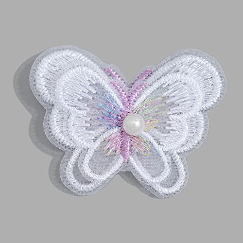 Aniyan 10 Stücke Schmetterling Patch aus Organza mit Spitzenapplikation, Stickpatches zum Aufbügeln und Aufnähen für Kleider, Jeans und DIY-Projekte (Weiß) von Aniyan