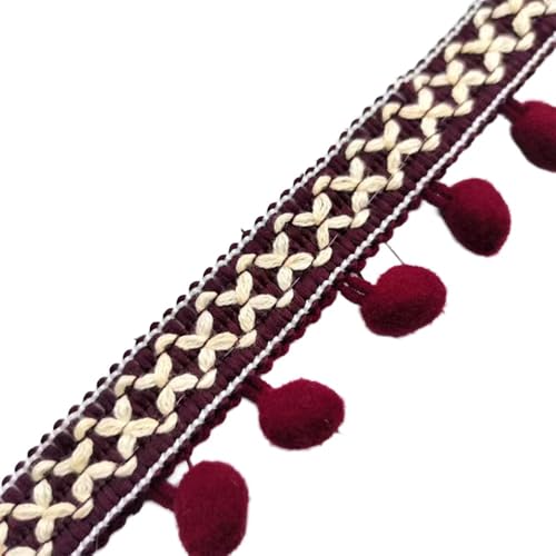 Aniyan 10 Yards 3 cm Pompons Borte Bommelborte Quaste Fransenborte mit Bommeln Band für Nähen DIY Basteln Kleidung Kostüme Vorhang Dekoration Zubehör (Dattelrot) von Aniyan