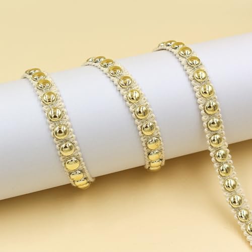 Aniyan 10 Yards Jacquard Band mit Plastik-Perlen,Vintage Spitzenband, 11mm PolyesterBand für Kleidung, Heimdekoration & DIY-Handarbeit (Gold B) von Aniyan