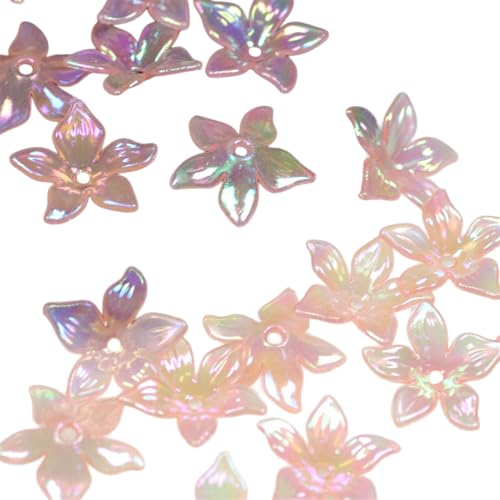 Aniyan 100 Stück Acryl Blumenperlen, Bunte 5-Blütenblatt Perlen 22mm, DIY Blumen Perlen für Schmuckherstellung, Armbänder, Halsketten, Ohrringe, Bastelzubehör Champagnerrosa von Aniyan