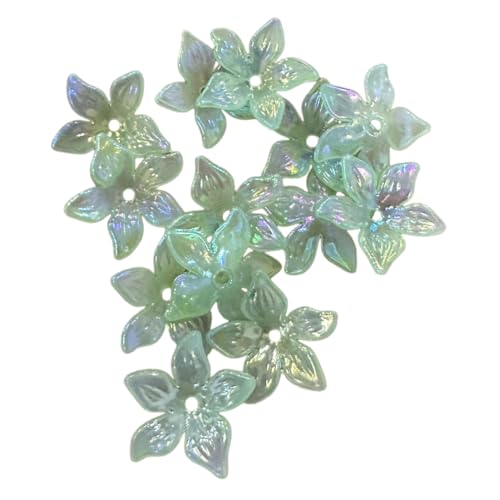 Aniyan 100 Stück Acryl Blumenperlen, Bunte 5-Blütenblatt Perlen 22mm, DIY Blumen Perlen für Schmuckherstellung, Armbänder, Halsketten, Ohrringe, Bastelzubehör Grün von Aniyan