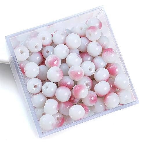 Aniyan 100 Stück Glasperlen aus Jadeimitat, 8mm Runde Perlen zum Auffädeln für Armbänder, Schmuckperlen DIY, Bunte Doppel-Farbglasperlen (Bohnenpastenpulver) von Aniyan