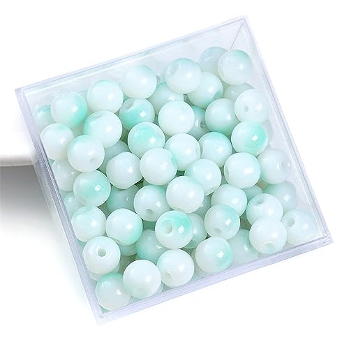 Aniyan 100 Stück Glasperlen aus Jadeimitat, 8mm Runde Perlen zum Auffädeln für Armbänder, Schmuckperlen DIY, Bunte Doppel-Farbglasperlen (Grün) von Aniyan