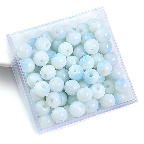 Aniyan 100 Stück Glasperlen aus Jadeimitat, 8mm Runde Perlen zum Auffädeln für Armbänder, Schmuckperlen DIY, Bunte Doppel-Farbglasperlen (Hellblau) von Aniyan