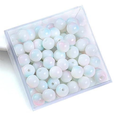 Aniyan 100 Stück Glasperlen aus Jadeimitat, 8mm Runde Perlen zum Auffädeln für Armbänder, Schmuckperlen DIY, Bunte Doppel-Farbglasperlen (Hellblaues Pulver) von Aniyan