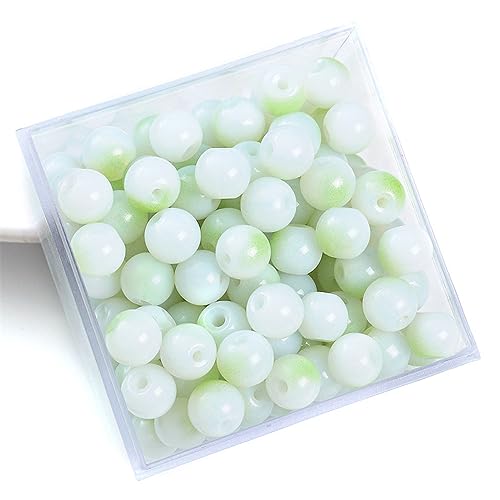Aniyan 100 Stück Glasperlen aus Jadeimitat, 8mm Runde Perlen zum Auffädeln für Armbänder, Schmuckperlen DIY, Bunte Doppel-Farbglasperlen (Hellgrün) von Aniyan