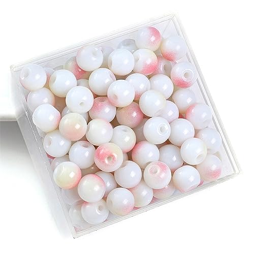 Aniyan 100 Stück Glasperlen aus Jadeimitat, 8mm Runde Perlen zum Auffädeln für Armbänder, Schmuckperlen DIY, Bunte Doppel-Farbglasperlen (Oranges Pulver) von Aniyan