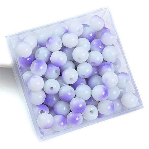 Aniyan 100 Stück Glasperlen aus Jadeimitat, 8mm Runde Perlen zum Auffädeln für Armbänder, Schmuckperlen DIY, Bunte Doppel-Farbglasperlen (Violett) von Aniyan