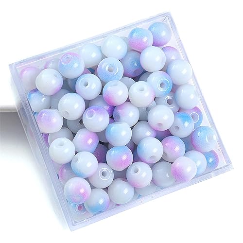Aniyan 100 Stück Glasperlen aus Jadeimitat, 8mm Runde Perlen zum Auffädeln für Armbänder, Schmuckperlen DIY, Bunte Doppel-Farbglasperlen (Violettblau) von Aniyan