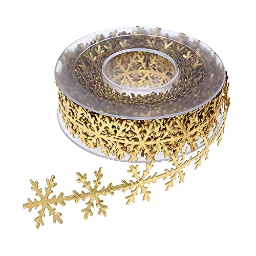 Aniyan 10M Schneeflocke Band Weihnachtsband Dekoband Mit Ultraschall-Muster Christbaumschmuck Geschenkband Zum Basteln DIY Weihnachtsdeko Für Geschenkverpackung Tischdekoration (Gold) von Aniyan