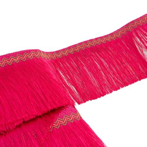 Aniyan 10m Länge 15cm Breite Seidige Fransenborte mit Quasten Dekorationsband für Kleidung, Kostüme und DIY Basteln - Hochwertiges Nähzubehör (Rosenrot) von Aniyan