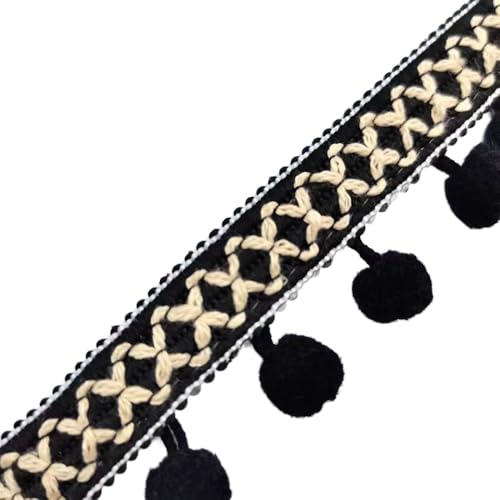 Aniyan 15 Yards 3 cm Pompons Borte Bommelborte Quaste Fransenborte mit Bommeln Band für Nähen DIY Basteln Kleidung Kostüme Vorhang Dekoration Zubehör (Schwarz) von Aniyan