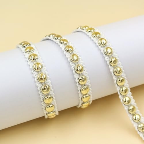 Aniyan 15 Yards Jacquard Band mit Plastik-Perlen,Vintage Spitzenband, 11mm PolyesterBand für Kleidung, Heimdekoration & DIY-Handarbeit (Gold A) von Aniyan