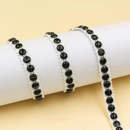 Aniyan 15 Yards Jacquard Band mit Plastik-Perlen,Vintage Spitzenband, 11mm PolyesterBand für Kleidung, Heimdekoration & DIY-Handarbeit (Schwarz B) von Aniyan