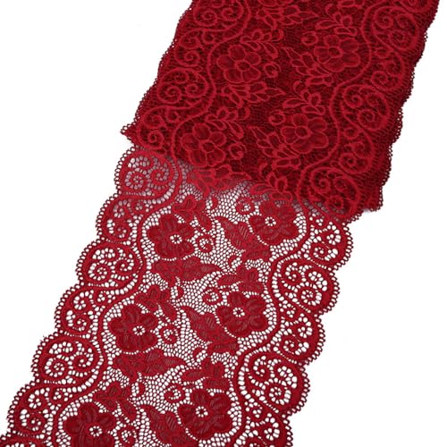 Aniyan 18cm Elastizität Spitzenband, Spitzenbordüre aus Spandex Nylon, Mehrfarbig Elastische Spitzenbesatz für DIY Handarbeit, Kleidung, Deko & Hochzeit (1 Yards, Weinrot) von Aniyan