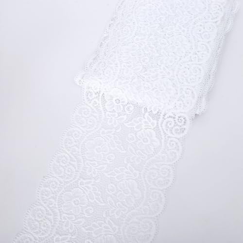 Aniyan 18cm Elastizität Spitzenband, Spitzenbordüre aus Spandex Nylon, Mehrfarbig Elastische Spitzenbesatz für DIY Handarbeit, Kleidung, Deko & Hochzeit (10 Yards, Weiß) von Aniyan
