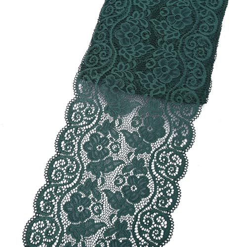 Aniyan 18cm Elastizität Spitzenband, Spitzenbordüre aus Spandex Nylon, Mehrfarbig Elastische Spitzenbesatz für DIY Handarbeit, Kleidung, Deko & Hochzeit (3 Yards, Dunkelgrün) von Aniyan