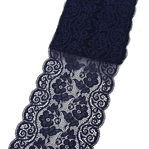 Aniyan 18cm Elastizität Spitzenband, Spitzenbordüre aus Spandex Nylon, Mehrfarbig Elastische Spitzenbesatz für DIY Handarbeit, Kleidung, Deko & Hochzeit (3 Yards, Marineblau) von Aniyan
