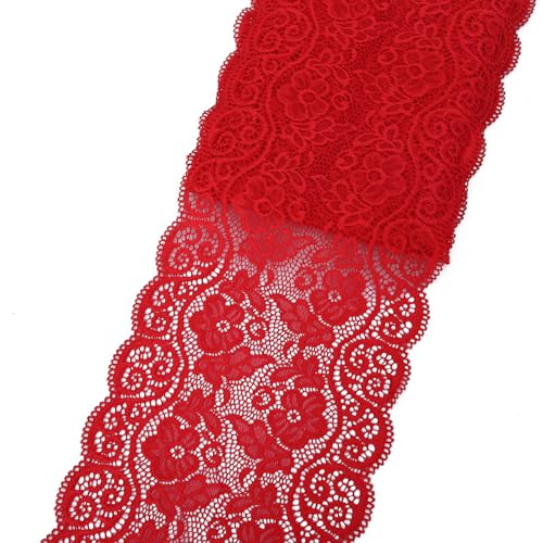 Aniyan 18cm Elastizität Spitzenband, Spitzenbordüre aus Spandex Nylon, Mehrfarbig Elastische Spitzenbesatz für DIY Handarbeit, Kleidung, Deko & Hochzeit (3 Yards, Rot) von Aniyan