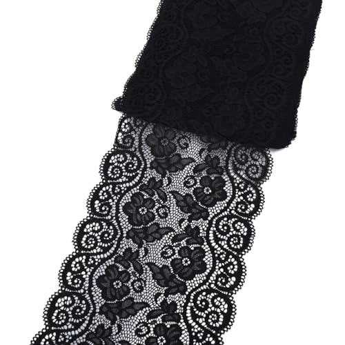Aniyan 18cm Elastizität Spitzenband, Spitzenbordüre aus Spandex Nylon, Mehrfarbig Elastische Spitzenbesatz für DIY Handarbeit, Kleidung, Deko & Hochzeit (3 Yards, Schwarz) von Aniyan