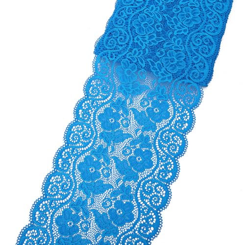 Aniyan 18cm Elastizität Spitzenband, Spitzenbordüre aus Spandex Nylon, Mehrfarbig Elastische Spitzenbesatz für DIY Handarbeit, Kleidung, Deko & Hochzeit (5 Yards, Seeblau) von Aniyan