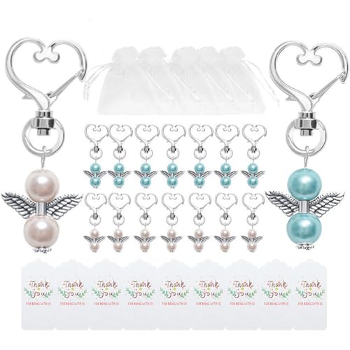 Aniyan 20 Stück Schutzengel Schlüsselanhänger Set – Gastgeschenke Hochzeit Taufe Kommunion Konfirmation mit Organzabeutel & Papieranhänger (10 Rosa + 10 Blau) von Aniyan