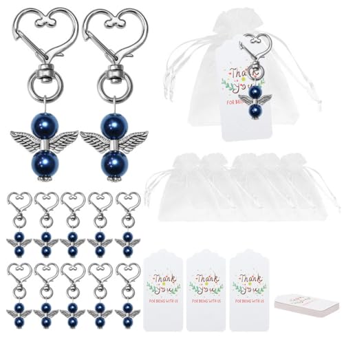 Aniyan 20 Stück Schutzengel Schlüsselanhänger Set – Gastgeschenke Hochzeit Taufe Kommunion Konfirmation mit Organzabeutel & Papieranhänger (Königsblau) von Aniyan
