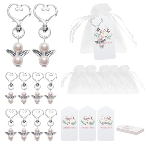Aniyan 20 Stück Schutzengel Schlüsselanhänger Set – Gastgeschenke Hochzeit Taufe Kommunion Konfirmation mit Organzabeutel & Papieranhänger (Rosa) von Aniyan