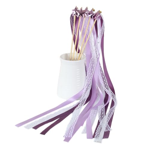 Aniyan 20 Stück Wedding Wands mit Stern, Zauberstäbe Hochzeit Luftschlangen mit Bändern, Sternenstab Deko für Hochzeiten, Partys, Geburtstage (Lila Spitze) von Aniyan