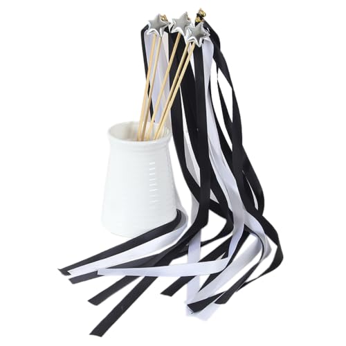 Aniyan 20 Stück Wedding Wands mit Stern, Zauberstäbe Hochzeit Luftschlangen mit Bändern, Sternenstab Deko für Hochzeiten, Partys, Geburtstage (Schwarz) von Aniyan