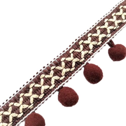 Aniyan 20 Yards 3 cm Pompons Borte Bommelborte Quaste Fransenborte mit Bommeln Band für Nähen DIY Basteln Kleidung Kostüme Vorhang Dekoration Zubehör (Kaffee) von Aniyan