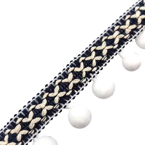 Aniyan 20 Yards 3 cm Pompons Borte Bommelborte Quaste Fransenborte mit Bommeln Band für Nähen DIY Basteln Kleidung Kostüme Vorhang Dekoration Zubehör (Weiß B) von Aniyan