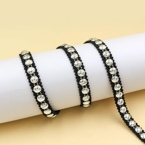 Aniyan 20 Yards Jacquard Band mit Plastik-Perlen,Vintage Spitzenband, 11mm PolyesterBand für Kleidung, Heimdekoration & DIY-Handarbeit (Silber) von Aniyan