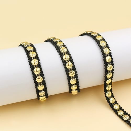 Aniyan 3 Yards Jacquard Band mit Plastik-Perlen,Vintage Spitzenband, 11mm PolyesterBand für Kleidung, Heimdekoration & DIY-Handarbeit (Gold C) von Aniyan