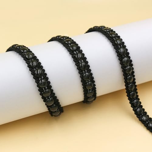 Aniyan 3 Yards Jacquard Band mit Plastik-Perlen,Vintage Spitzenband, 11mm PolyesterBand für Kleidung, Heimdekoration & DIY-Handarbeit (Schwarz A) von Aniyan
