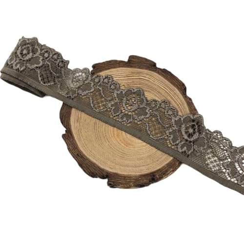 Aniyan 3.3cm Elastisches Spitzenband Spitzenbordüre, Weiche Spitze zum Nähen, Dekoband für DIY Handwerk, Kleidung, Hochzeit, Geschenkverpackung – 3.3cm x 5Yards Yards Graubraun von Aniyan