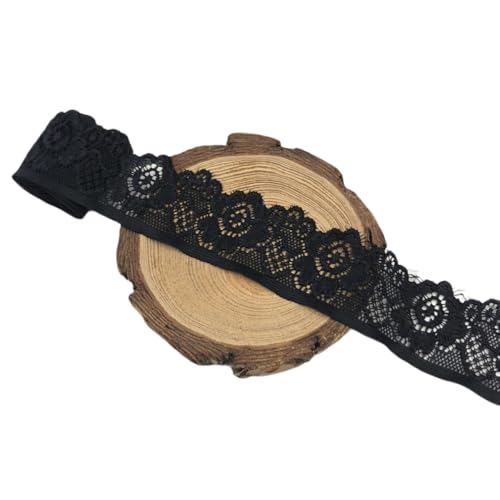 Aniyan 3.3cm Elastisches Spitzenband Spitzenbordüre, Weiche Spitze zum Nähen, Dekoband für DIY Handwerk, Kleidung, Hochzeit, Geschenkverpackung – 3.3cm x 5Yards Yards Schwarz von Aniyan