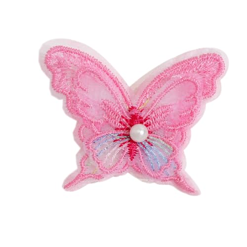 Aniyan 30 Stück Spitze Schmetterling Applikation, 4cm Doppelschicht Stickerei mit Perle Bunte Aufnäher für Kleidung, DIY Accessoires, Handarbeit Dekoration (Dunkelrosa) von Aniyan