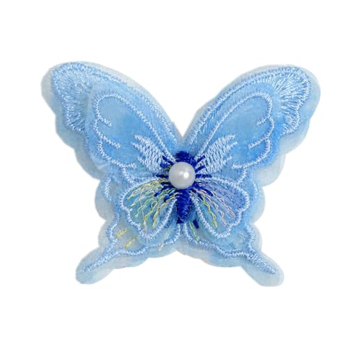 Aniyan 30 Stück Spitze Schmetterling Applikation, 4cm Doppelschicht Stickerei mit Perle Bunte Aufnäher für Kleidung, DIY Accessoires, Handarbeit Dekoration (Hellblau) von Aniyan
