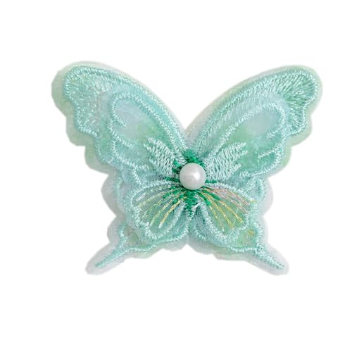 Aniyan 30 Stück Spitze Schmetterling Applikation, 4cm Doppelschicht Stickerei mit Perle Bunte Aufnäher für Kleidung, DIY Accessoires, Handarbeit Dekoration (Hellgrün) von Aniyan