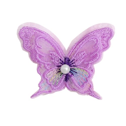 Aniyan 30 Stück Spitze Schmetterling Applikation, 4cm Doppelschicht Stickerei mit Perle Bunte Aufnäher für Kleidung, DIY Accessoires, Handarbeit Dekoration (Lila) von Aniyan