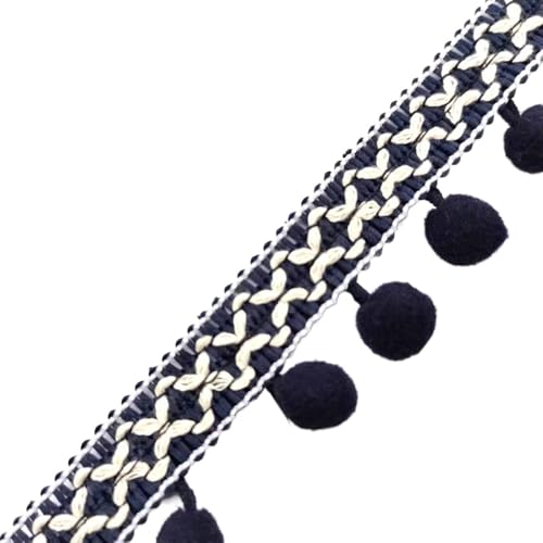 Aniyan 5 Yards 3 cm Pompons Borte Bommelborte Quaste Fransenborte mit Bommeln Band für Nähen DIY Basteln Kleidung Kostüme Vorhang Dekoration Zubehör (Marineblau) von Aniyan