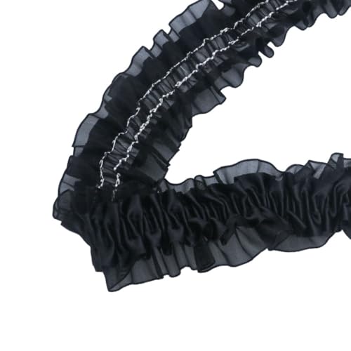 Aniyan 5 Yards Rüschenband 3,8cm – Doppellagige Spitzenbordüre aus Polyester Chiffon – Elastisch, Formstabil, Spitzenband für Nähen, DIY, Deko & Kleidung (Schwarz) von Aniyan