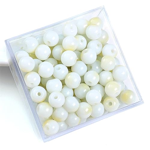 Aniyan 50 Stück Glasperlen aus Jadeimitat, 8mm Runde Perlen zum Auffädeln für Armbänder, Schmuckperlen DIY, Bunte Doppel-Farbglasperlen (Gelb) von Aniyan