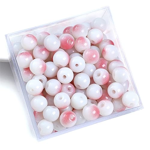 Aniyan 50 Stück Glasperlen aus Jadeimitat, 8mm Runde Perlen zum Auffädeln für Armbänder, Schmuckperlen DIY, Bunte Doppel-Farbglasperlen (Rosa) von Aniyan