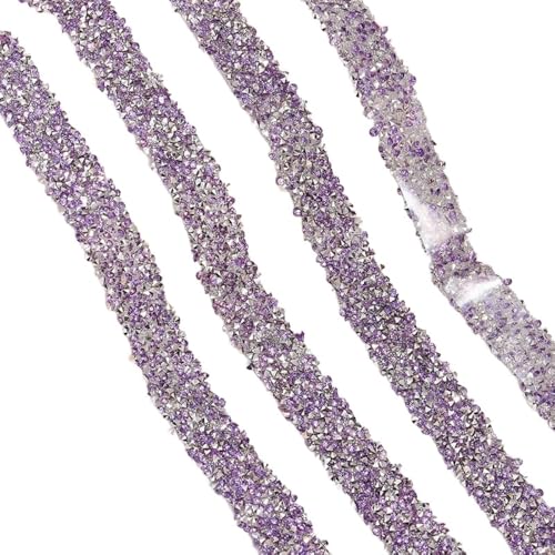 Aniyan 5m x 15mm Selbstklebende Strassstreifen Kristall Strass Diamant Band mit Heißschmelzkleber, Glitzer Paillettenbandborte zum Nähen Dekoration DIY Schuhe Taschen Kleidung (Lila) von Aniyan
