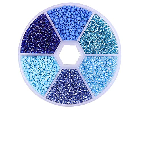 Aniyan 6 Farben 3mm Glasperlen Set, ca. 1900 Stück Rund Seed Beads, Glasperlen für Schmuckherstellung DIY Armband Halskette Bastelperlen mit Box (Blau) von Aniyan