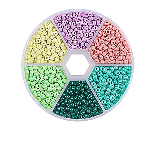 Aniyan 6 Farben 3mm Glasperlen Set, ca. 1900 Stück Rund Seed Beads, Glasperlen für Schmuckherstellung DIY Armband Halskette Bastelperlen mit Box (Farbmischung A) von Aniyan