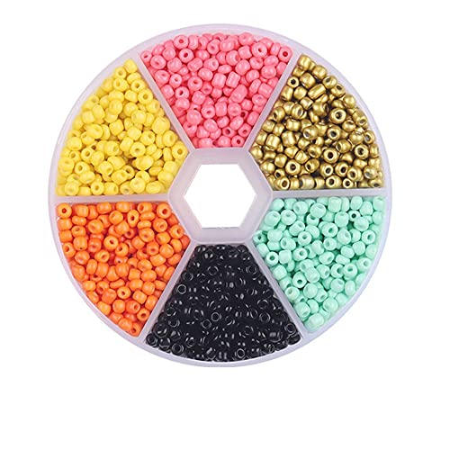 Aniyan 6 Farben 3mm Glasperlen Set, ca. 1900 Stück Rund Seed Beads, Glasperlen für Schmuckherstellung DIY Armband Halskette Bastelperlen mit Box (Farbmischung D) von Aniyan