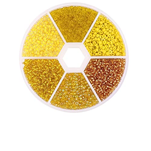 Aniyan 6 Farben 3mm Glasperlen Set, ca. 1900 Stück Rund Seed Beads, Glasperlen für Schmuckherstellung DIY Armband Halskette Bastelperlen mit Box (Gelb) von Aniyan